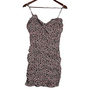 Lush Red Black White Liberty Floral Mini Ruched Dress Smocked Back Small